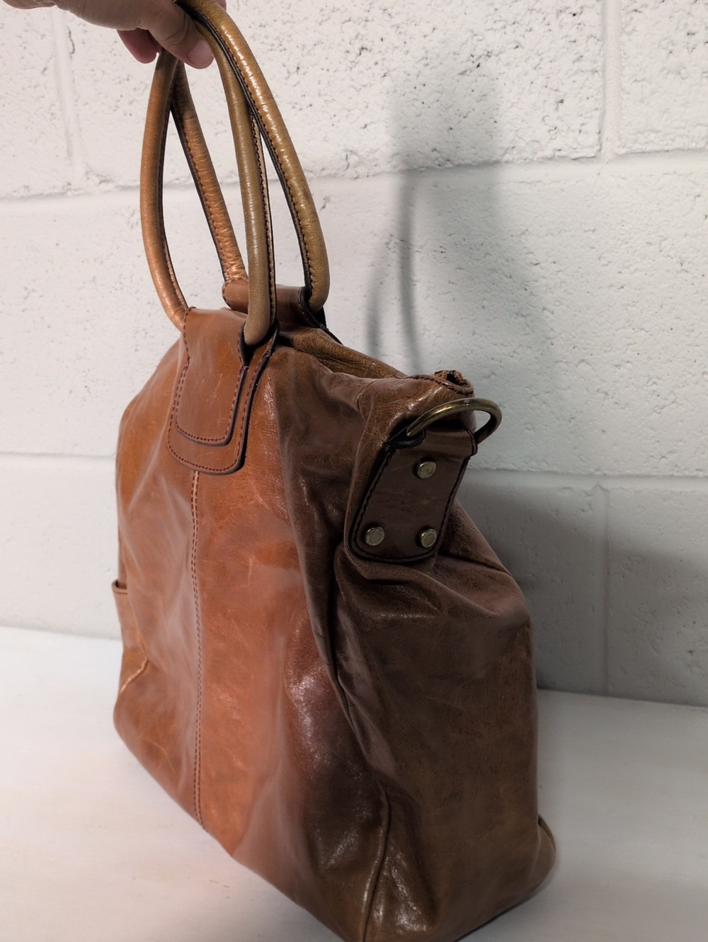 HOBO Sheila Brown Large Leather Top Handle Tote Handbag - Picture 6 of 9